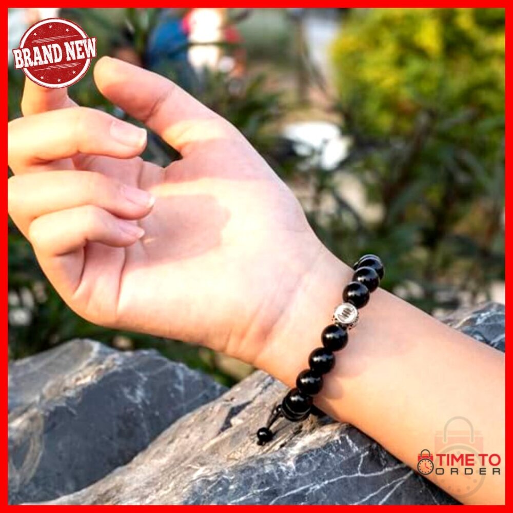 Adjustable Sterling Silver Obsidian Zodiac Bracelet Unisex Bangle - Picture 4 of 4